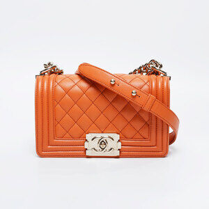 CHANEL Mini Caviar Boy Shoulder Bag, Orange, WS20913